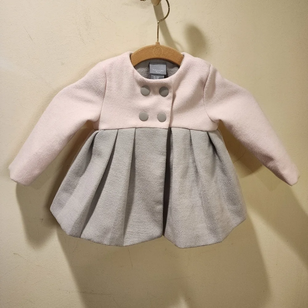 TAHARI baby Girl pink and gray Pea Coat Jacket size 12M